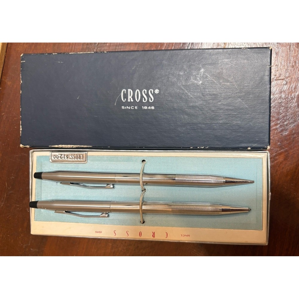 Vintage Cross Classic Century Chrome Pen Pencil Set Boxed Made in USA 1970s